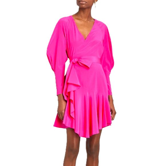 A.L.C. Women's Dress Pink Mini Enzo Silk Wrap Surplice V Neck Designer Size 0 - Picture 9 of 10
